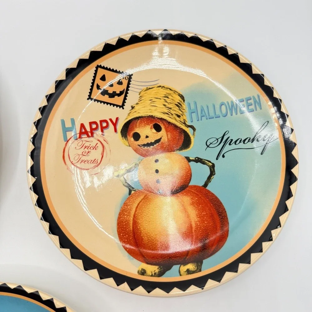 3 Halloween Ceramic Plates Retro Postcard Inspired Graphic 8